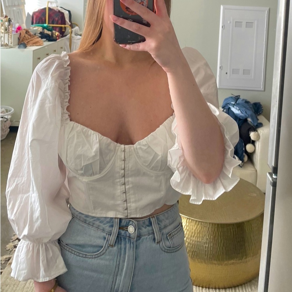 Boohoo cropped puff sleeve corset